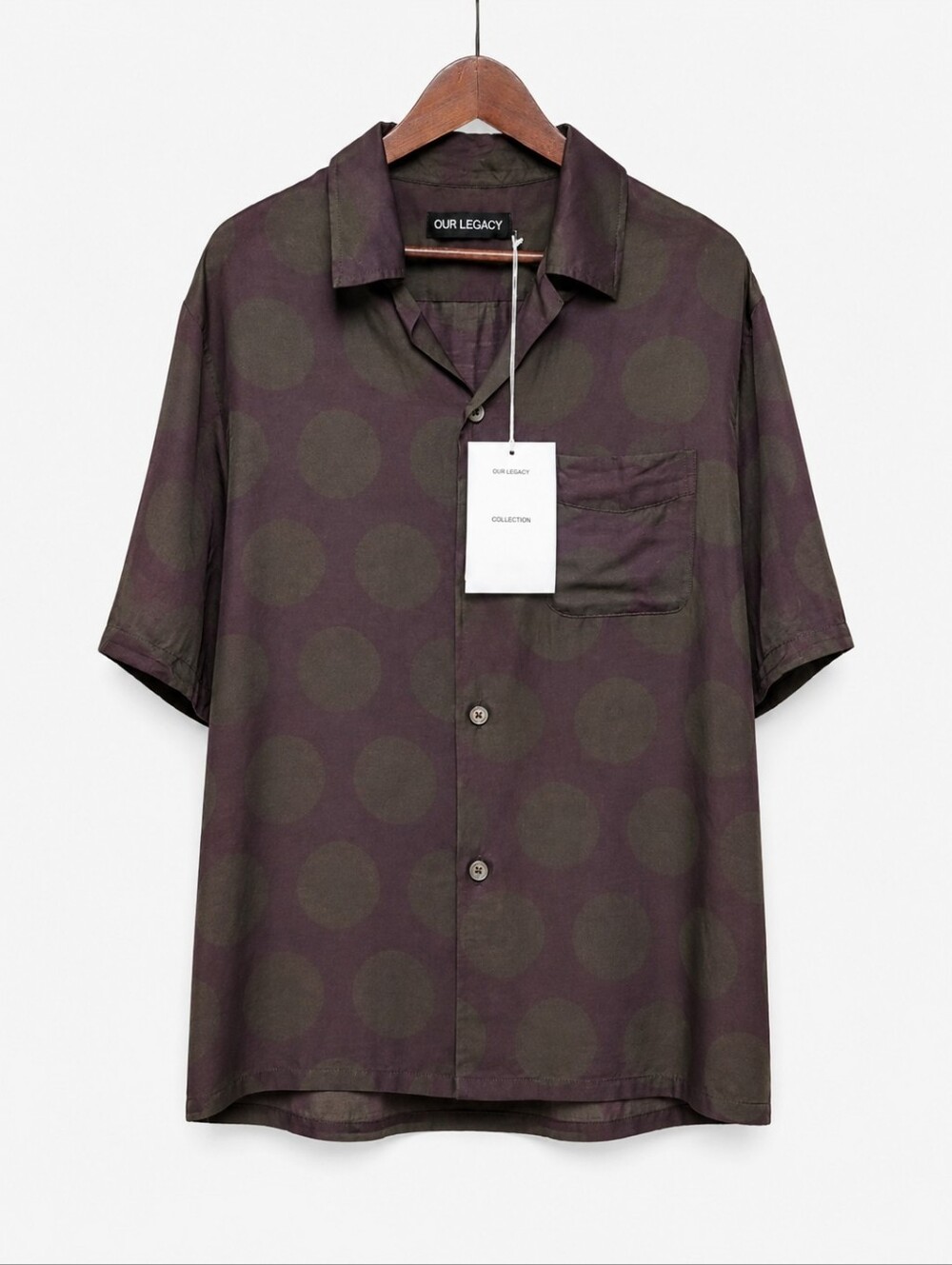 OUR LEGACY | Silk-Blend Dotted Short Sleeve Shirt | Brown Purple | IT 46 / S NWT